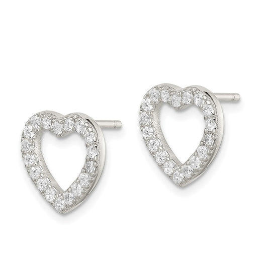 Rhodium-plated Sterling Silver CZ Open Heart Post Earrings