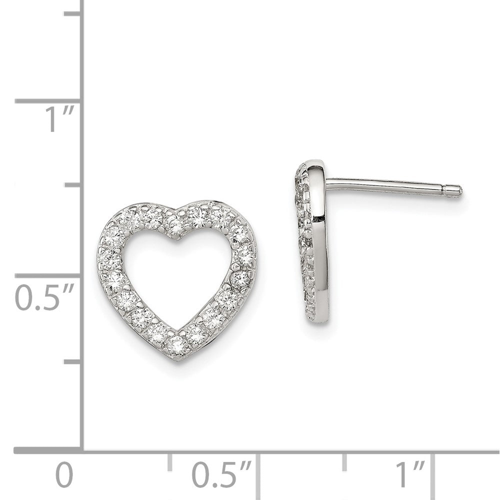 Rhodium-plated Sterling Silver CZ Open Heart Post Earrings