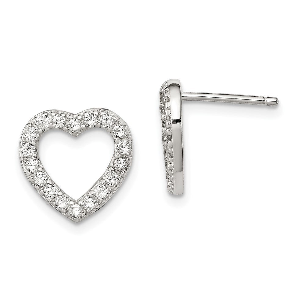 Rhodium-plated Sterling Silver CZ Open Heart Post Earrings