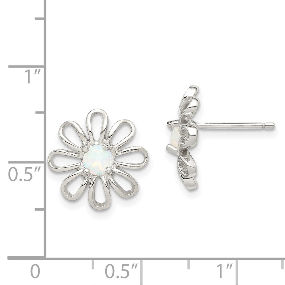 Sterling Silver Created Opal Daisy Post Earrings