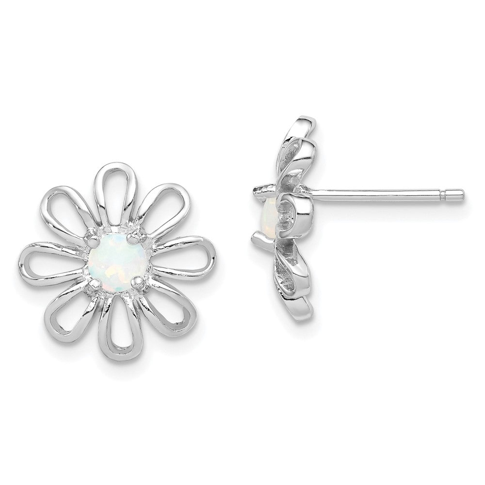 Sterling Silver Created Opal Daisy Post Earrings