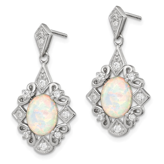 Sterling Silver Created Opal and CZ Earrings