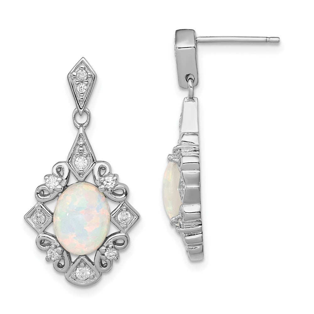 Sterling Silver Created Opal and CZ Earrings