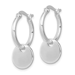 Sterling Silver Round Disc Dangle Hoop Earrings
