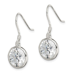 Sterling Silver 11mm Round Clear CZ Dangle Earrings