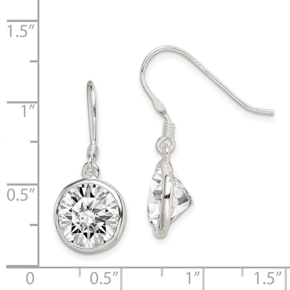 Sterling Silver 11mm Round Clear CZ Dangle Earrings