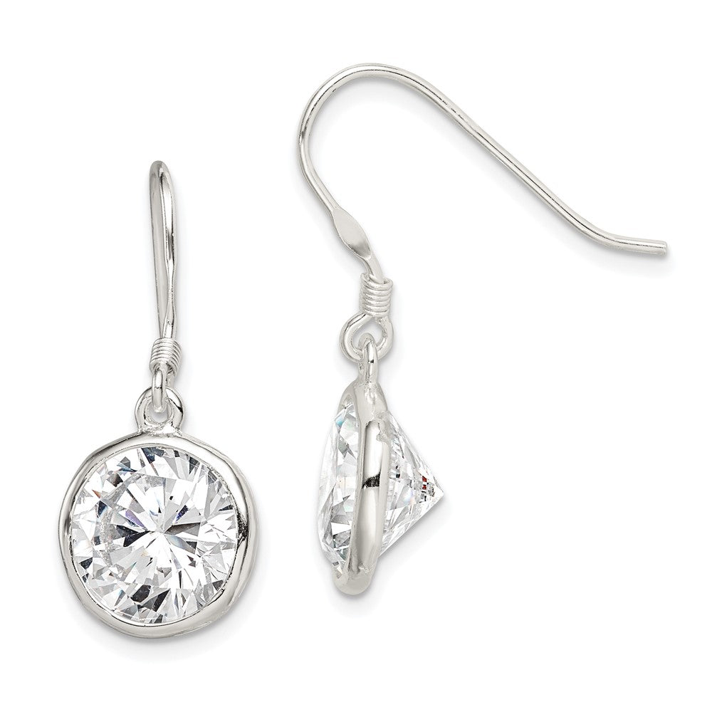 Sterling Silver 11mm Round Clear CZ Dangle Earrings