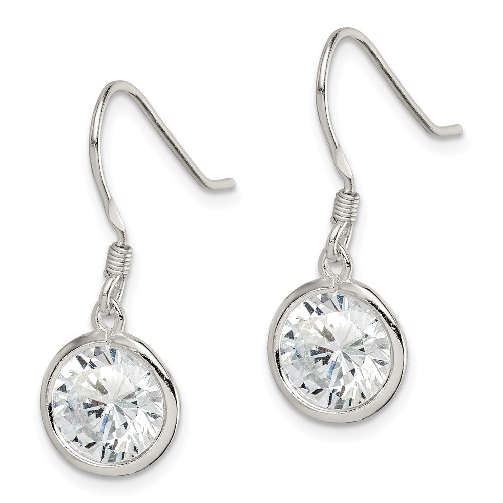 Sterling Silver 10mm Round Clear CZ Dangle Earrings