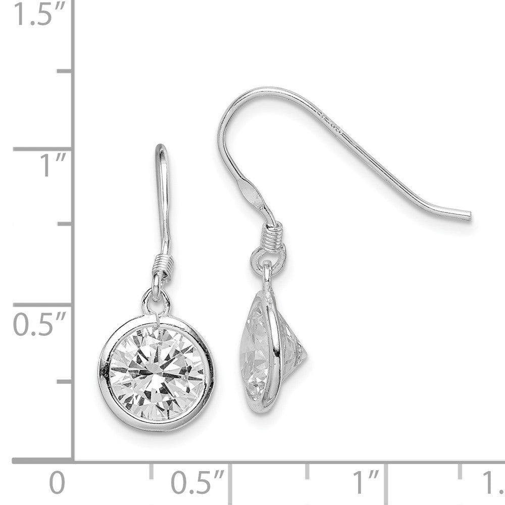 Sterling Silver 10mm Round Clear CZ Dangle Earrings