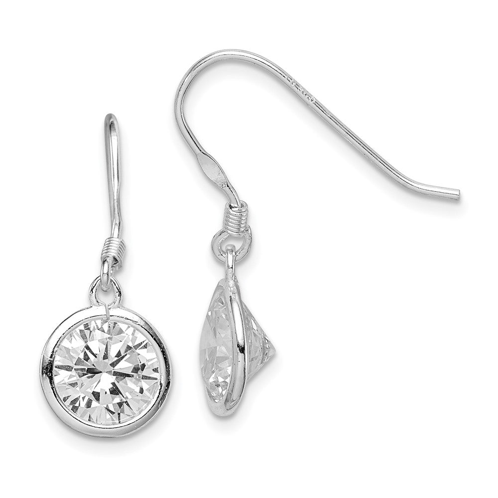 Sterling Silver 10mm Round Clear CZ Dangle Earrings