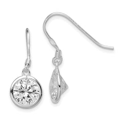 Sterling Silver 10mm Round Clear CZ Dangle Earrings