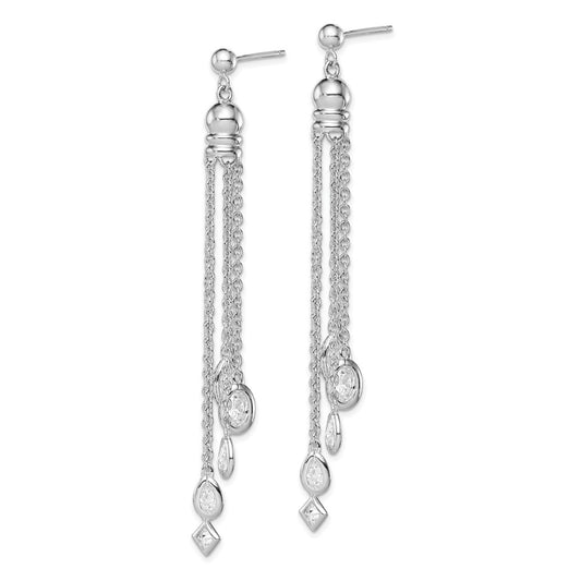 Sterling Silver CZ Chain Dangle Post Earrings