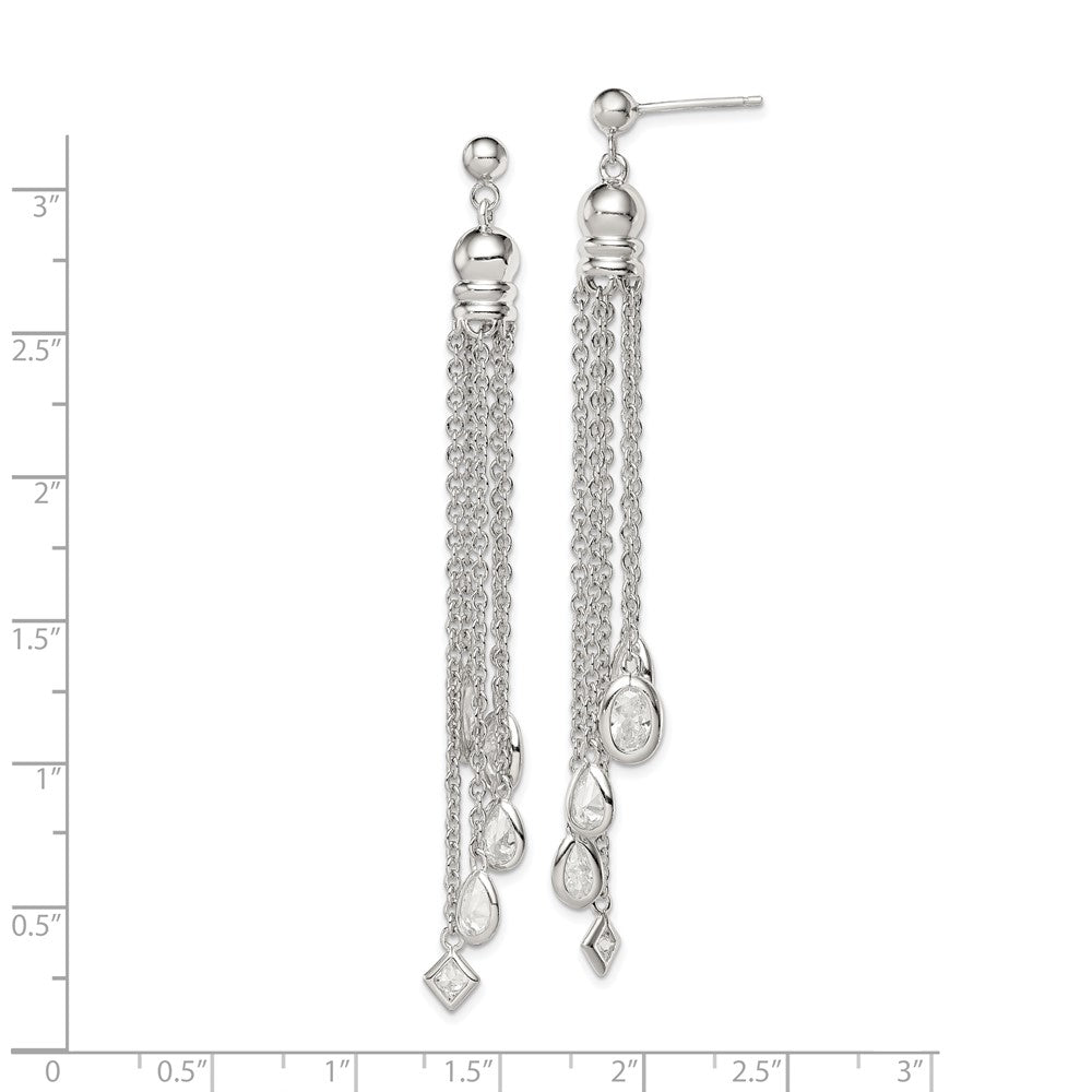 Sterling Silver CZ Chain Dangle Post Earrings