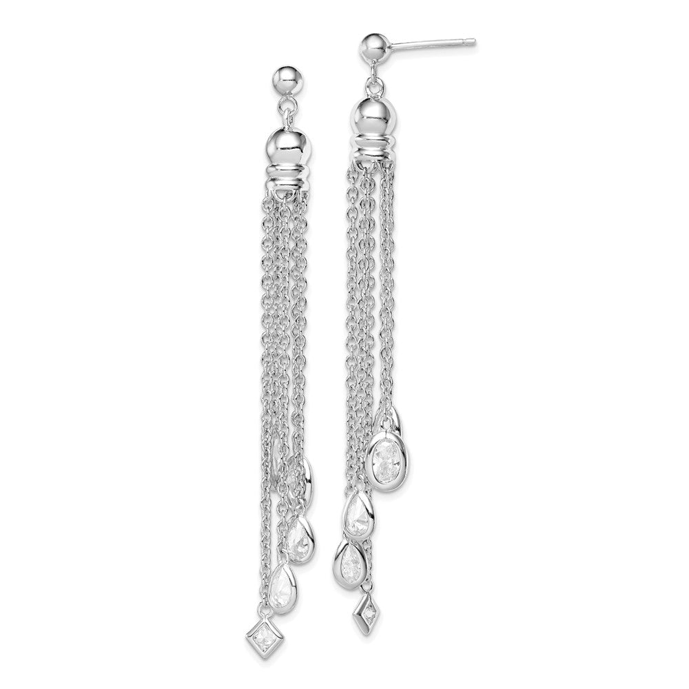 Sterling Silver CZ Chain Dangle Post Earrings