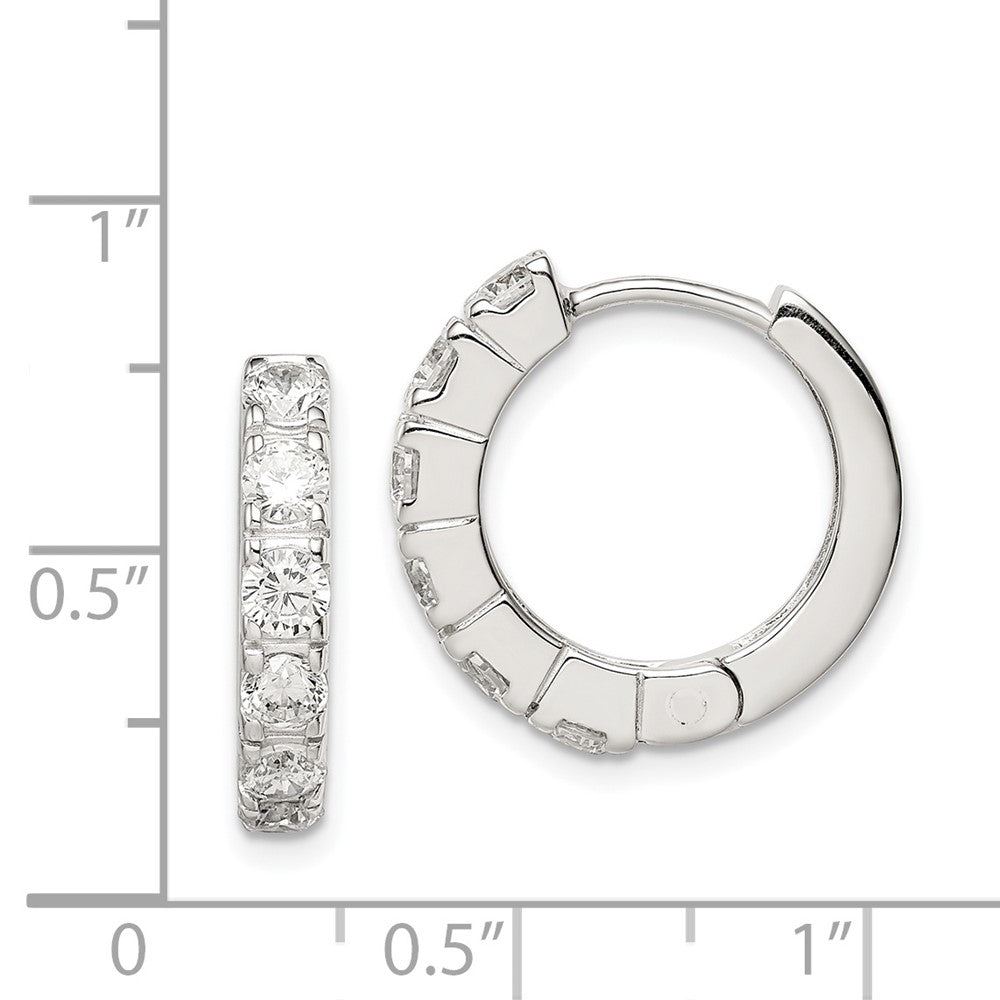 Sterling Silver CZ Hinged Hoop Earrings