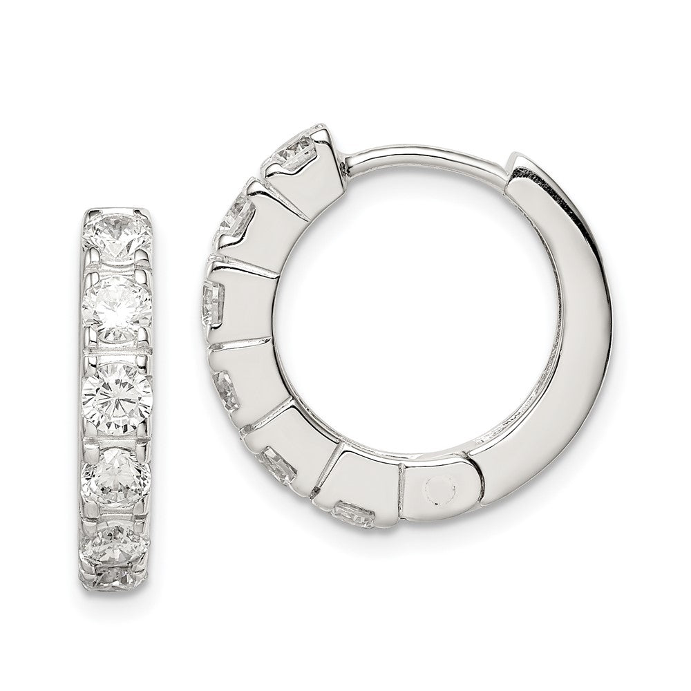 Sterling Silver CZ Hinged Hoop Earrings