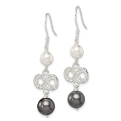 Sterling Silver Dark Grey and White Glass Pearl Earrings