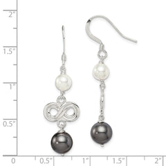 Sterling Silver Dark Grey and White Glass Pearl Earrings