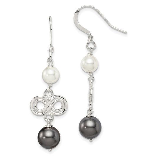 Sterling Silver Dark Grey and White Glass Pearl Earrings