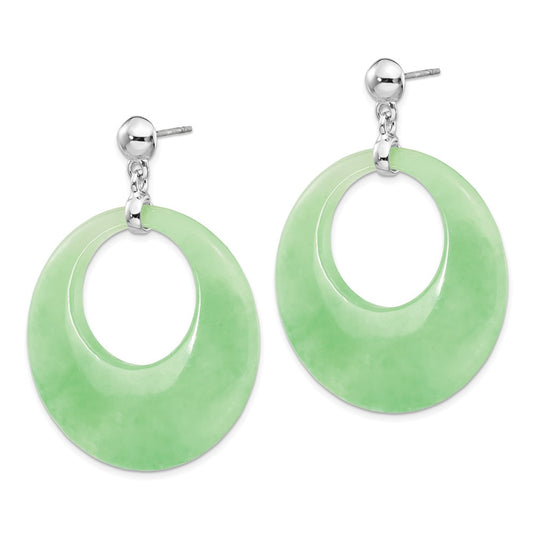 Rhodium-plated Sterling Silver Jade Circle Dangle Post Earrings