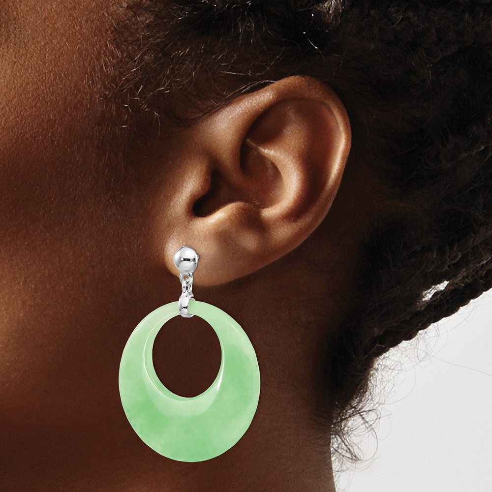 Rhodium-plated Sterling Silver Jade Circle Dangle Post Earrings