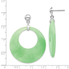 Rhodium-plated Sterling Silver Jade Circle Dangle Post Earrings