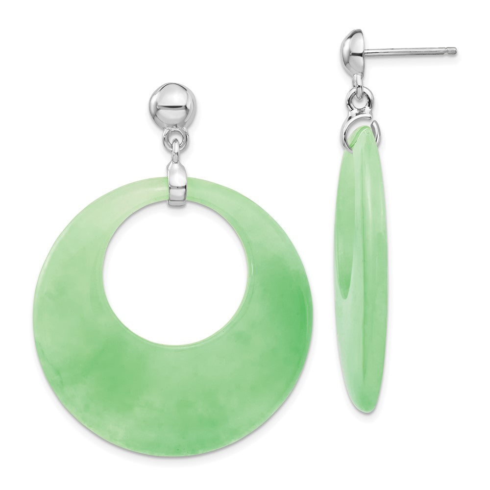 Rhodium-plated Sterling Silver Jade Circle Dangle Post Earrings