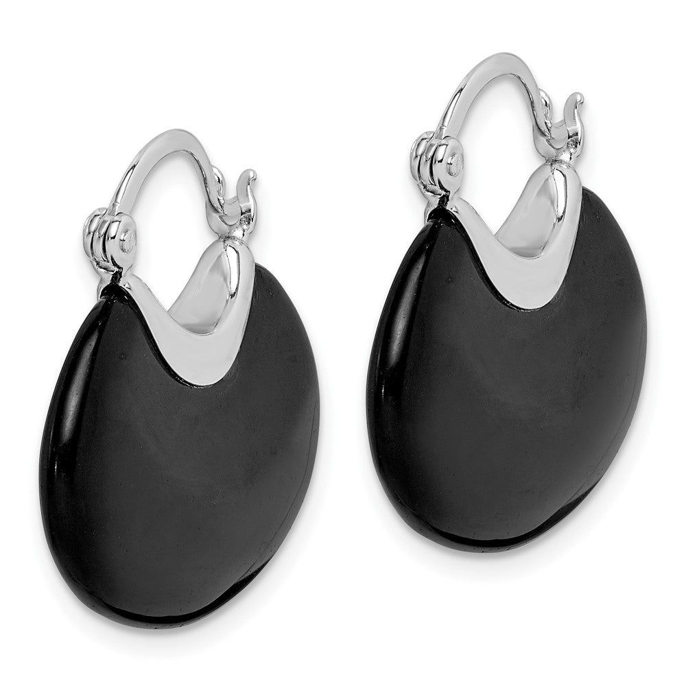 Rhodium-plated Sterling Silver Onyx Hoop Earrings