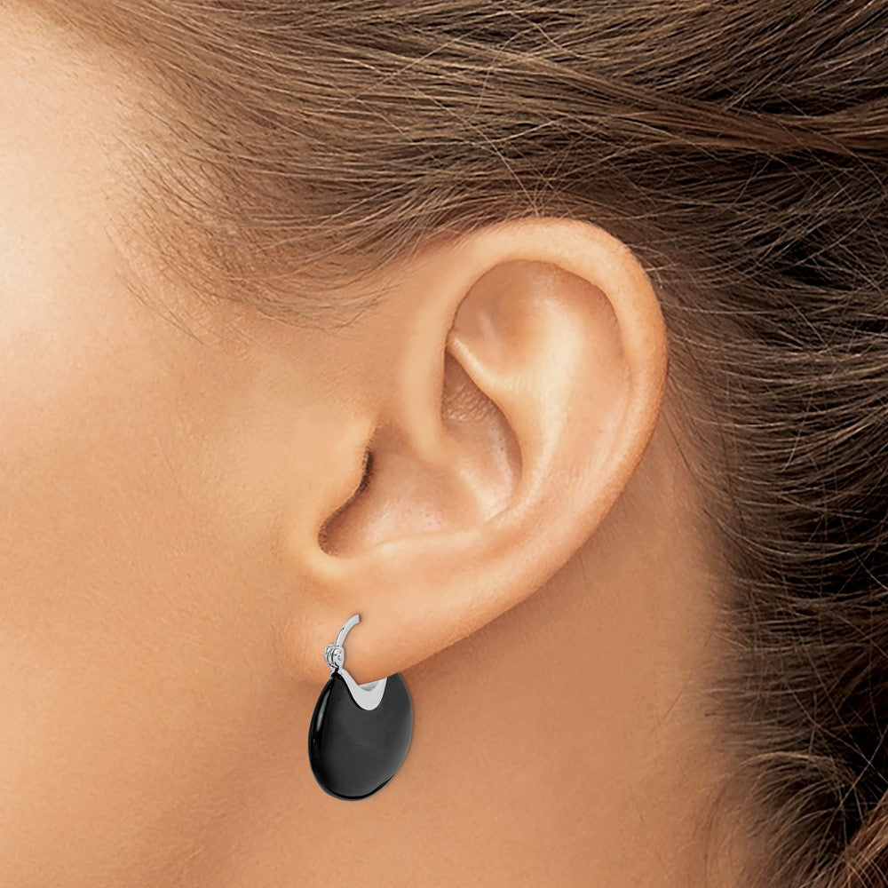 Rhodium-plated Sterling Silver Onyx Hoop Earrings