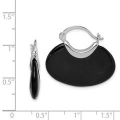 Rhodium-plated Sterling Silver Onyx Hoop Earrings