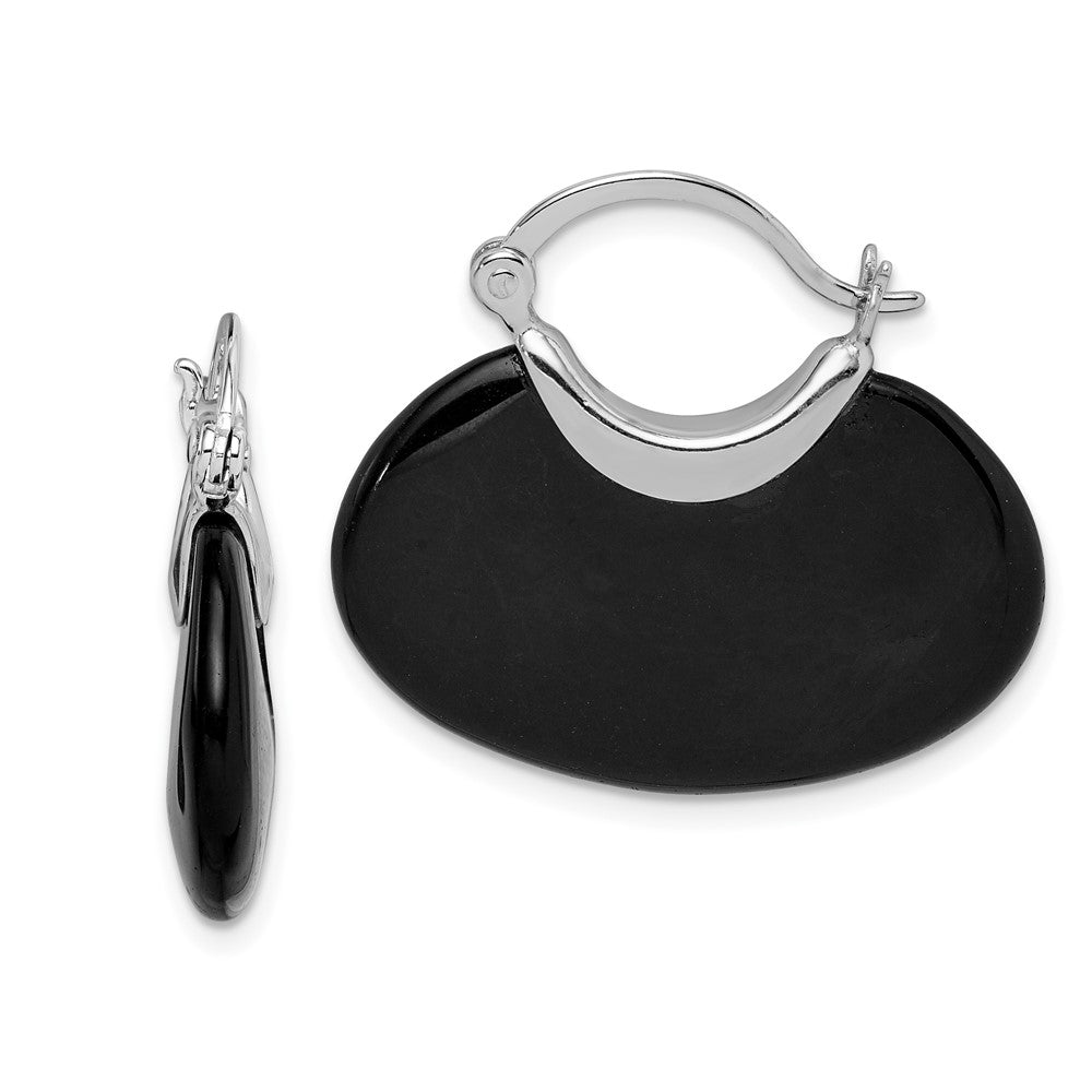 Rhodium-plated Sterling Silver Onyx Hoop Earrings