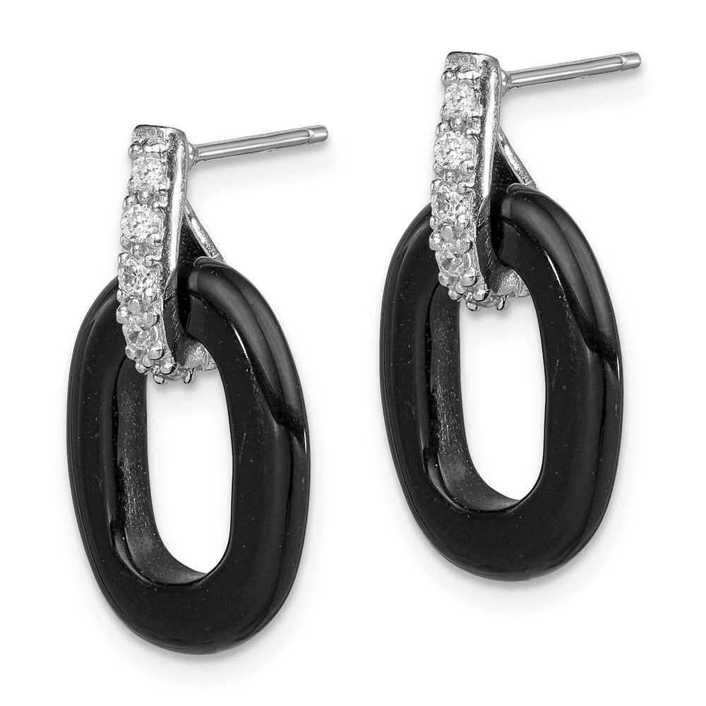 Rhodium-plated Sterling Silver Onyx and CZ Earrings