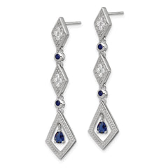 Sterling Silver Dark Blue CZ Dangle Post Earrings