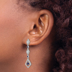 Sterling Silver Dark Blue CZ Dangle Post Earrings