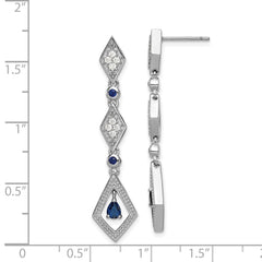 Sterling Silver Dark Blue CZ Dangle Post Earrings