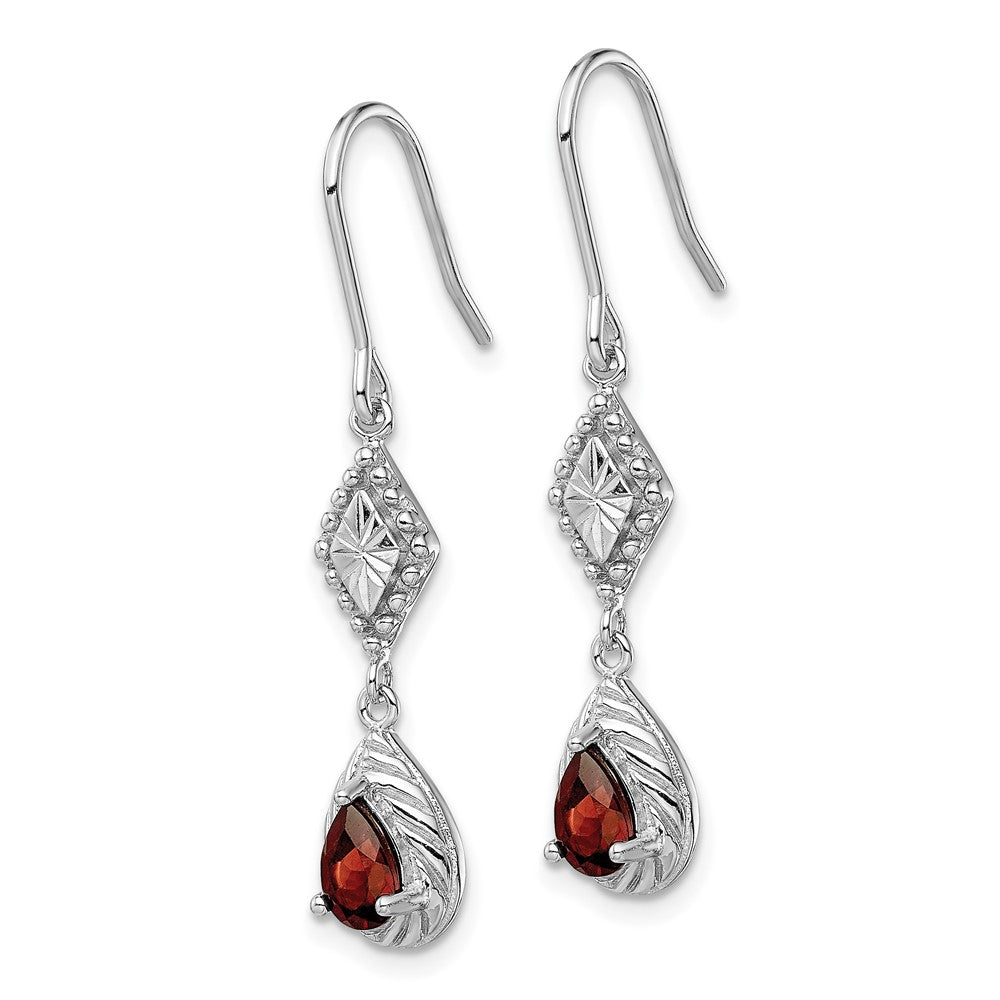 Rhodium-plated Sterling Silver Dark Red CZ Dangle Earrings