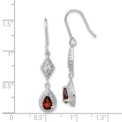 Rhodium-plated Sterling Silver Dark Red CZ Dangle Earrings