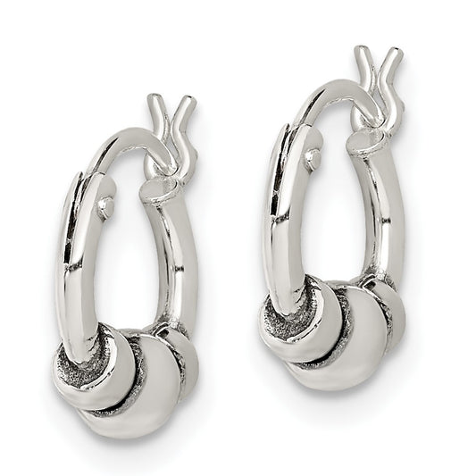 Sterling Silver Antiqued Beaded Hoop Earrings