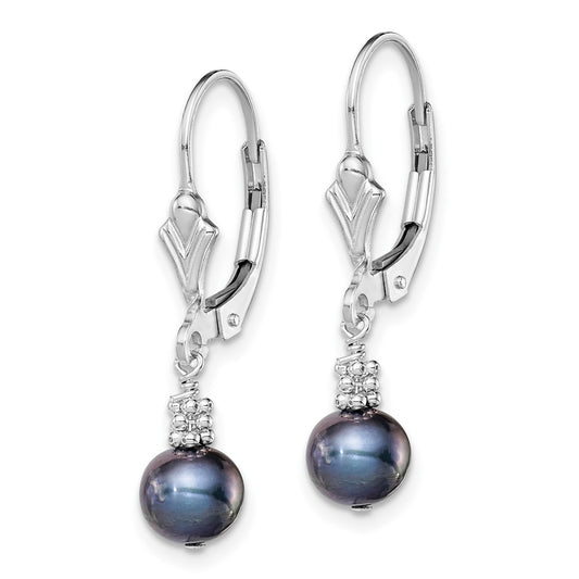 Rhodium-plated Sterling Silver Black FWC Pearl Earrings