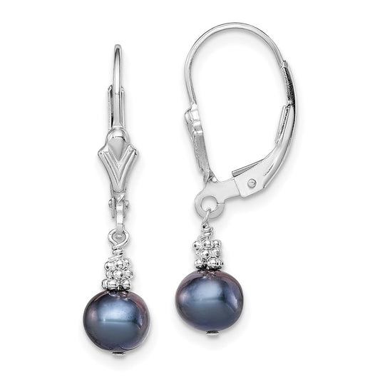 Rhodium-plated Sterling Silver Black FWC Pearl Earrings