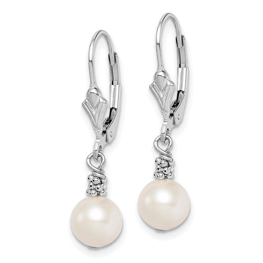 Rhodium-plated Sterling Silver White FWC Pearl Dangle Earrings