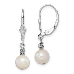 Rhodium-plated Sterling Silver White FWC Pearl Dangle Earrings