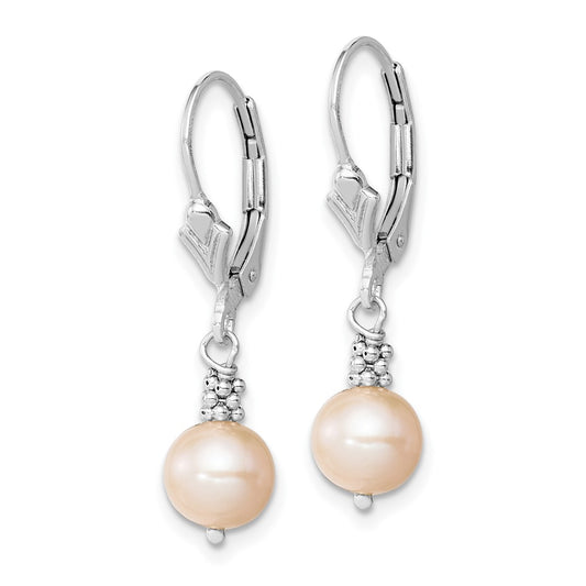 Rhodium-plated Sterling Silver Pink Near-round FWC Pearl Earrings