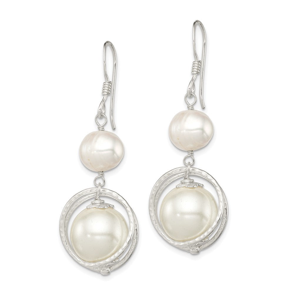 Sterling Silver White FWC Shell Pearl Dangle Earrings