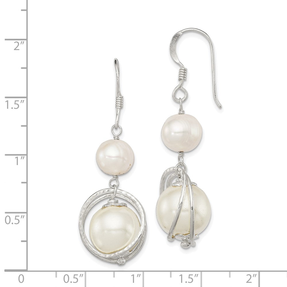 Sterling Silver White FWC Shell Pearl Dangle Earrings