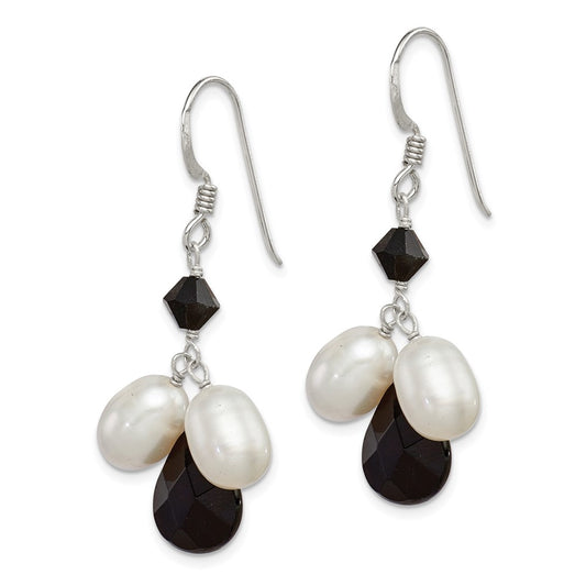 Sterling Silver Onyx FWC White Pearl Black Crystal Earrings