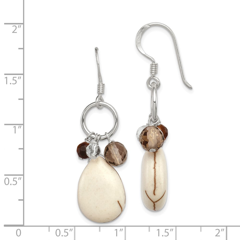 Sterling Silver Crazy Lace Agate Clear and Smoky Qtz Tiger Eye Earrings