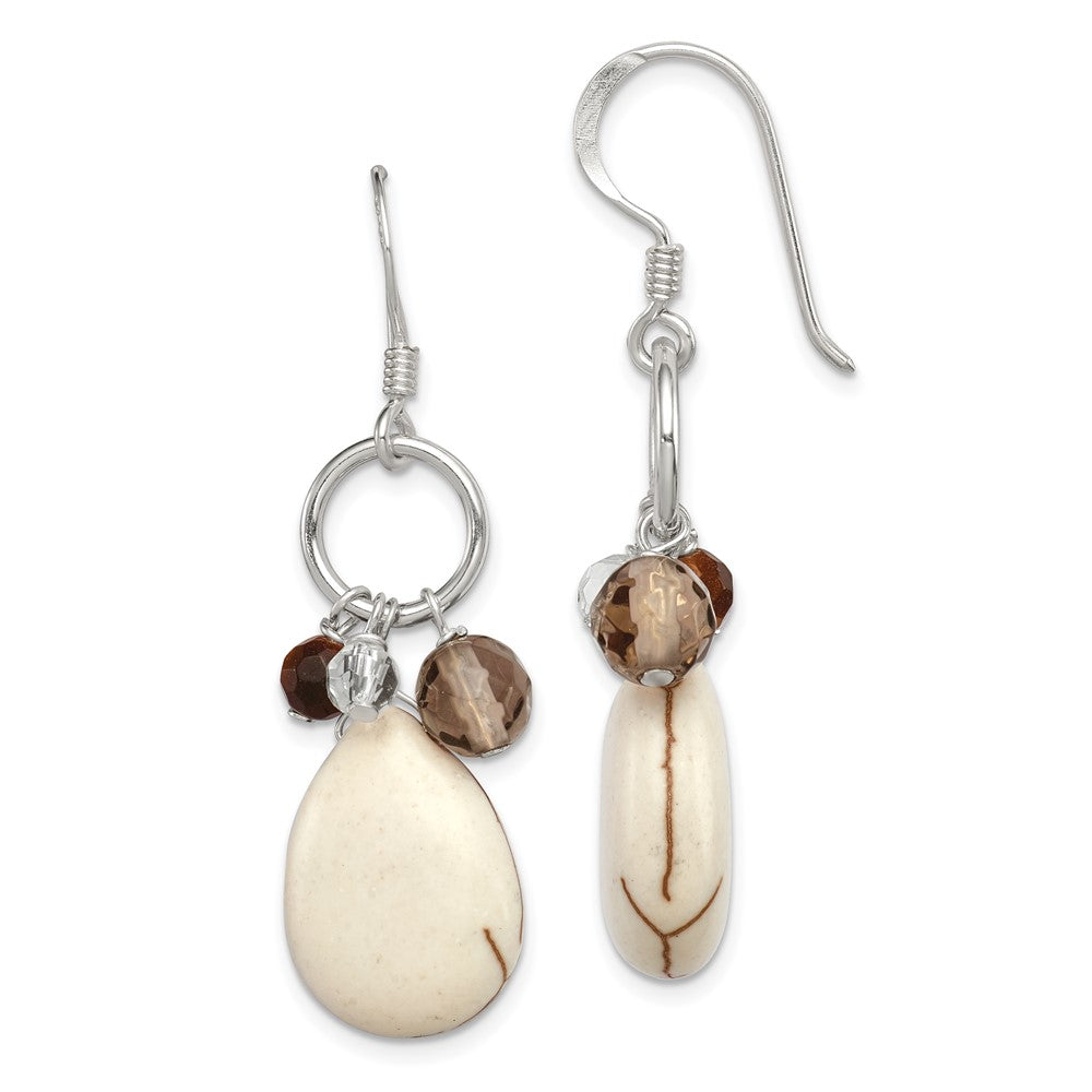 Sterling Silver Crazy Lace Agate Clear and Smoky Qtz Tiger Eye Earrings