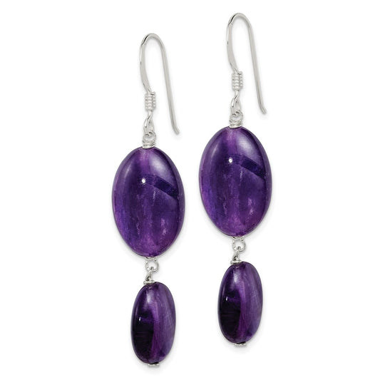 Sterling Silver Amethyst and Dark Purple Jade Earrings