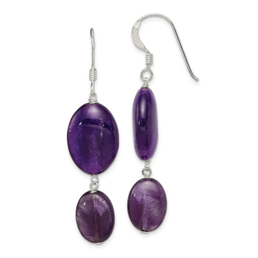 Sterling Silver Amethyst and Dark Purple Jade Earrings